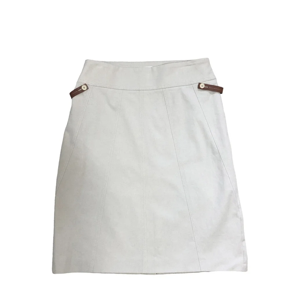 Gunex Skirt Womens Size 8 Tan Leather Strap Pencil Mini Minimalist Vintage Italy